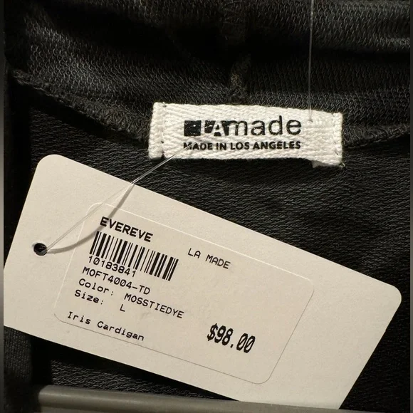 LA Made Open Front Tie Dye Long Sleeve Moss/Black Modal Long Sleeve Womens L - Picture 4 of 4